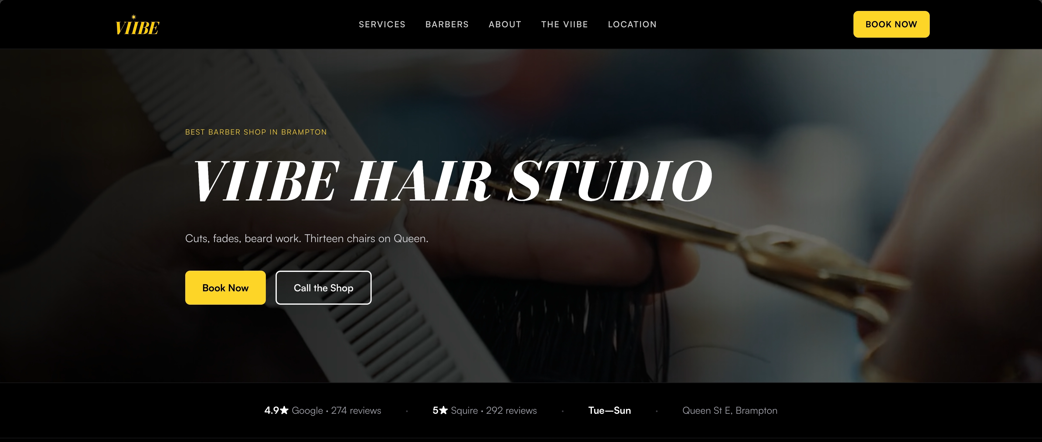 The actual Viibe Hair Studio homepage